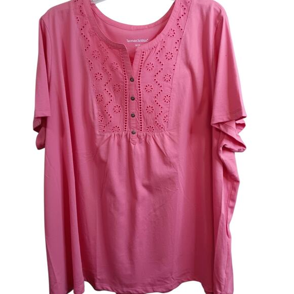 NEW WOMAN WITHIN Top Blouse Plus 2X 26/28 Eyelet Inset Short Sleeves Comfort - Picture 7 of 8